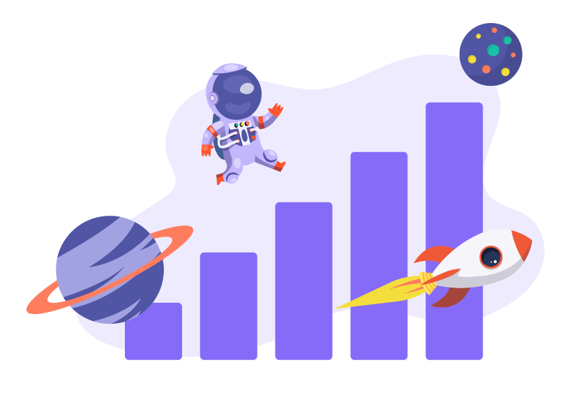 long term value chart with astronauts and spaceship